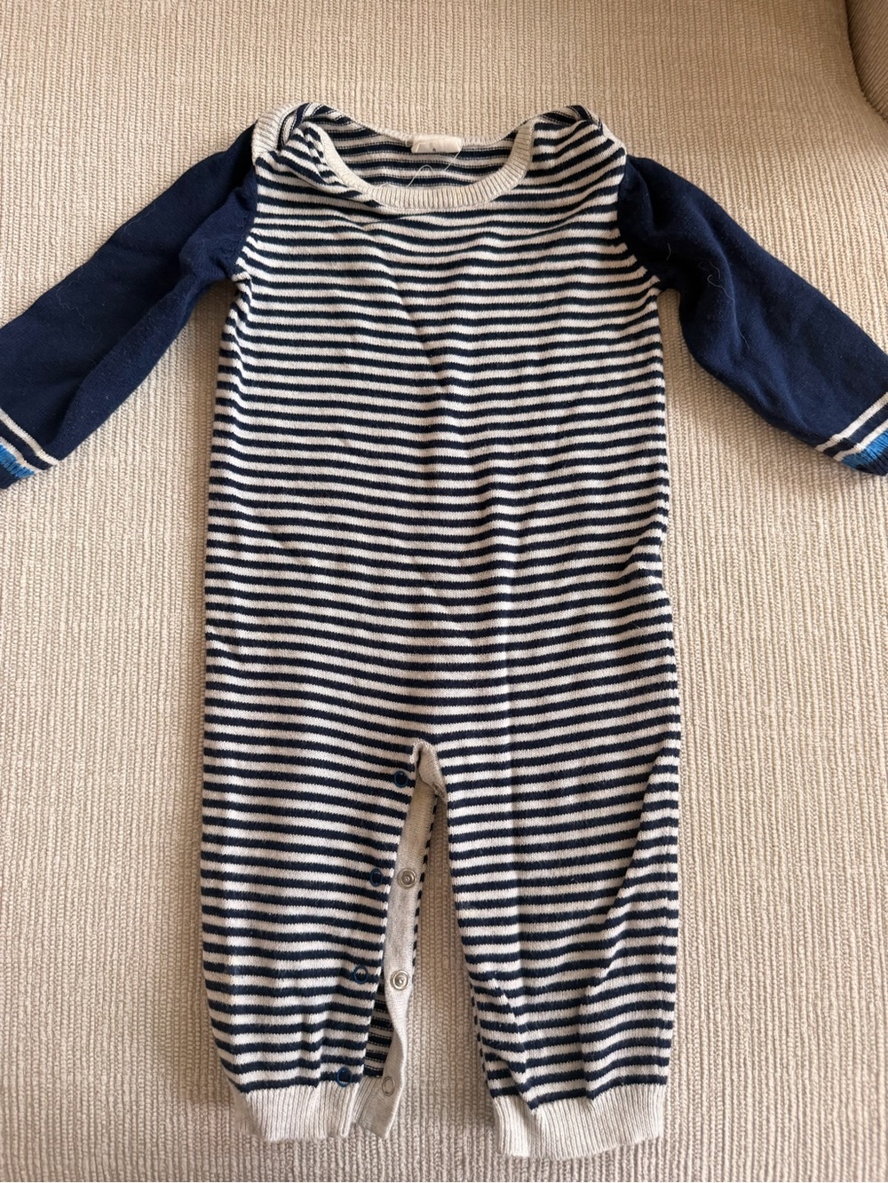 Navy & Cream Striped Knit Baby One-Piece
